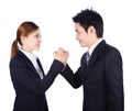 Arm wrestling between businessman and businesswoman isolated on Royalty Free Stock Photo