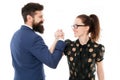 Arm wrestling couple. Confrontation in office. defeat and victory. businessman and business woman leadership Royalty Free Stock Photo