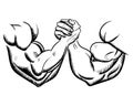 Arm wrestling fight combat. Victory sketch, figure image. vector illustration black on white