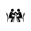 arm wrestling icon, stick figure pictogram man, isolated human silhouettes sitting