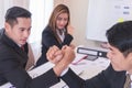 Arm wrestling in meeting for business competitive cocne Royalty Free Stock Photo