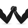 Arm wrestling. Two men hands shaking silhouette Royalty Free Stock Photo