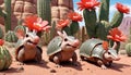 Armadillo cactus flower blossom hot desert scene Royalty Free Stock Photo