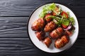 Armadillo eggs are a classic Texas BBQ staple served with salad close up on a plate. horizontal top view Royalty Free Stock Photo