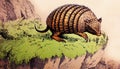 Armadillo in a vintage book History of animals, by Shubert/Korn, 1880, St. Petersburg Royalty Free Stock Photo