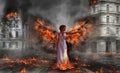 Armageddon fire angel in abandoned city