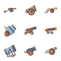 Armament icons set, cartoon style