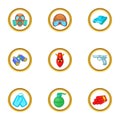 Armament icons set, cartoon style