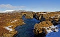 Armannsfell and the Clear Blue Water in the North Atlantic Rift, Pingvellir, Iceland Royalty Free Stock Photo