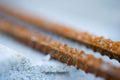 Armature rusty rods for building a house in a house under construction Royalty Free Stock Photo