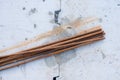 Armature rusty rods for building a house in a house under construction Royalty Free Stock Photo