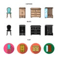 Armchair, cabinet, bedside, table .Furniture and home interiorset collection icons in cartoon,black,flat style vector