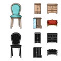 Armchair, cabinet, bedside, table .Furniture and home interiorset collection icons in cartoon,black style vector symbol