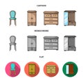 Armchair, cabinet, bedside, table .Furniture and home interiorset collection icons in cartoon,flat,monochrome style