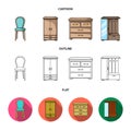 Armchair, cabinet, bedside, table .Furniture and home interiorset collection icons in cartoon,outline,flat style vector