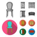 Armchair, cabinet, bedside, table .Furniture and home interiorset collection icons in monochrome,flat style vector