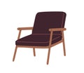 Armchair design in retro mid-century style. Trendy arm chair seat with wood legs and armrests. 1960s cozy upholstered Royalty Free Stock Photo