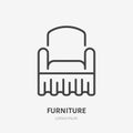Armchair flat line icon. Furniture cover sign. Thin linear logo for interior store