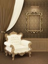 Armchair with frame in royal apartment interior