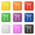 Armchair icon set 9 color isolated on white. Collection of glossy square colorful buttons with armchair. Vector illustration for Royalty Free Stock Photo