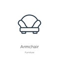 Armchair icon. Thin linear armchair outline icon isolated on white background from furniture collection. Line vector armchair sign Royalty Free Stock Photo