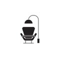 Armchair with a lamp black vector concept icon. Armchair with a lamp flat illustration, sign Royalty Free Stock Photo