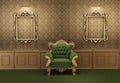 Armchair with luxurious frame in baroque interior Royalty Free Stock Photo