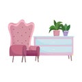 Armchair potted plants in furniture isolated design white background