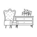 Armchair potted plants in furniture isolated icon line style