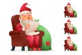 Armchair Sit Christmas Santa Claus Pleased Happy Satisfied Gift Bag Cartoon Tired Sad Weary Character Design Isolated