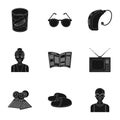 Armchair, slippers, tonometer and other attributes of old age.Old age set collection icons in black style vector symbol