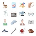 Armchair, slippers, tonometer and other attributes of old age.Old age set collection icons in cartoon style vector