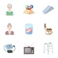 Armchair, slippers, tonometer and other attributes of old age.Old age set collection icons in cartoon style vector Royalty Free Stock Photo