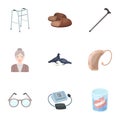 Armchair, slippers, tonometer and other attributes of old age.Old age set collection icons in cartoon style vector