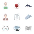 Armchair, slippers, tonometer and other attributes of old age.Old age set collection icons in cartoon style vector