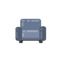 Armchair. Soft furniture. Grey blue chair. Cartoon flat illustration. Element of interior. Place for relax and rest