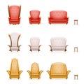 Armchair throne sofa couch chair fairytale cartoon 3d isolated retro vintage icons set vector illustration Royalty Free Stock Photo