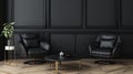 Armchairs and coffee table in classic black interior . Generative Ai Royalty Free Stock Photo