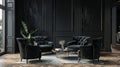 Armchairs and coffee table in classic black interior . Generative Ai Royalty Free Stock Photo