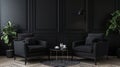 Armchairs and coffee table in classic black interior . Generative Ai Royalty Free Stock Photo