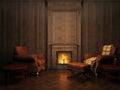 Armchairs and fireplace