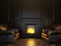 Armchairs and fireplace