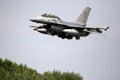 Armed Belgian Air Force F-16 fighter jet aircraft take off from Florennes Air Base, Belgium - June 15, 2017