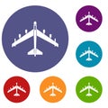 Armed fighter jet icons set