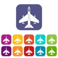 Armed fighter jet icons set Royalty Free Stock Photo