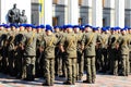 Armed forces of Ukraine, National Guard, Kyiv. Soldiers of Ukrainian army in blue berets are standing in the military