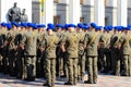 Armed forces of Ukraine, National Guard, Kyiv. Soldiers of Ukrainian army in blue berets are standing in the military