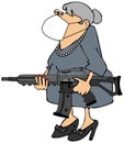 Armed grandma wearing a face mask