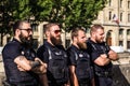 Armed guards of SNCF`s railway police. Paris, France