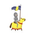 Armed knight riding horse, fairytale or medieval character cartoon vector Illustration Royalty Free Stock Photo